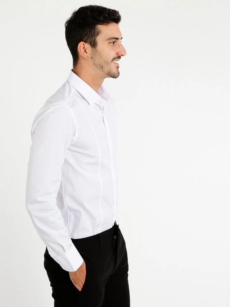 Camicia slim stretch da uomo - bianco