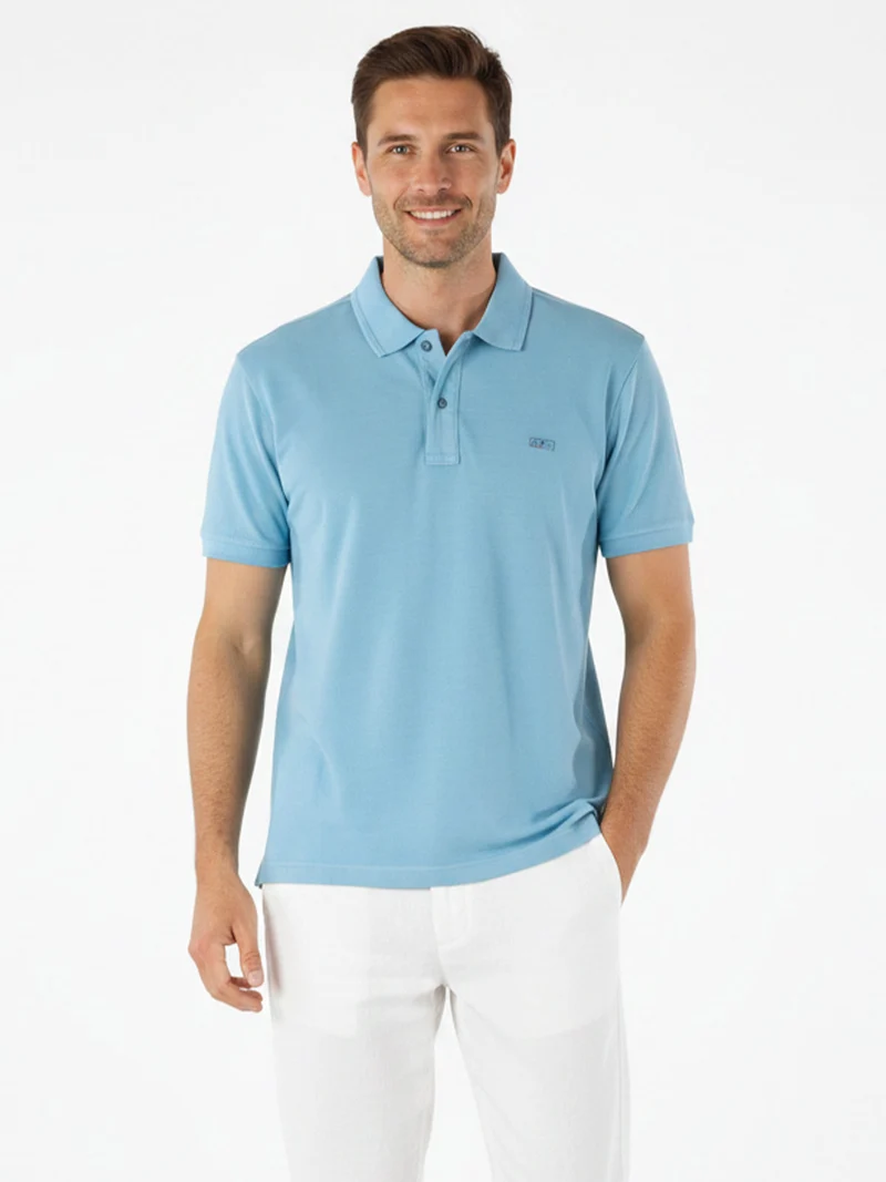 Polo da uomo in cotone a maniche corte con logo - turchese