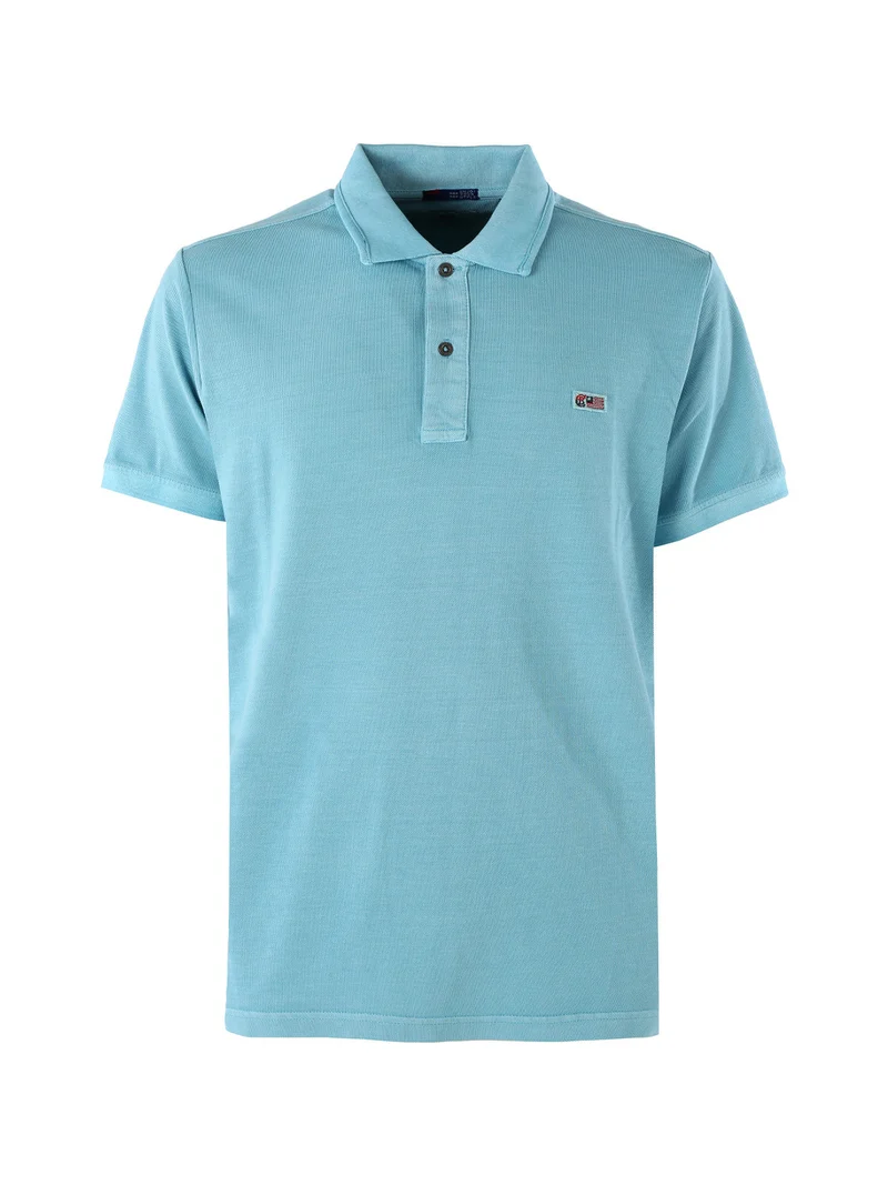 Polo da uomo in cotone a maniche corte con logo - turchese