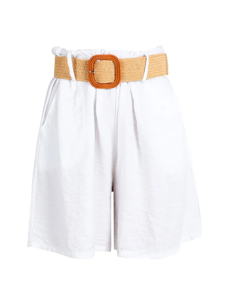 Shorts donna a vita alta con cintura - bianco