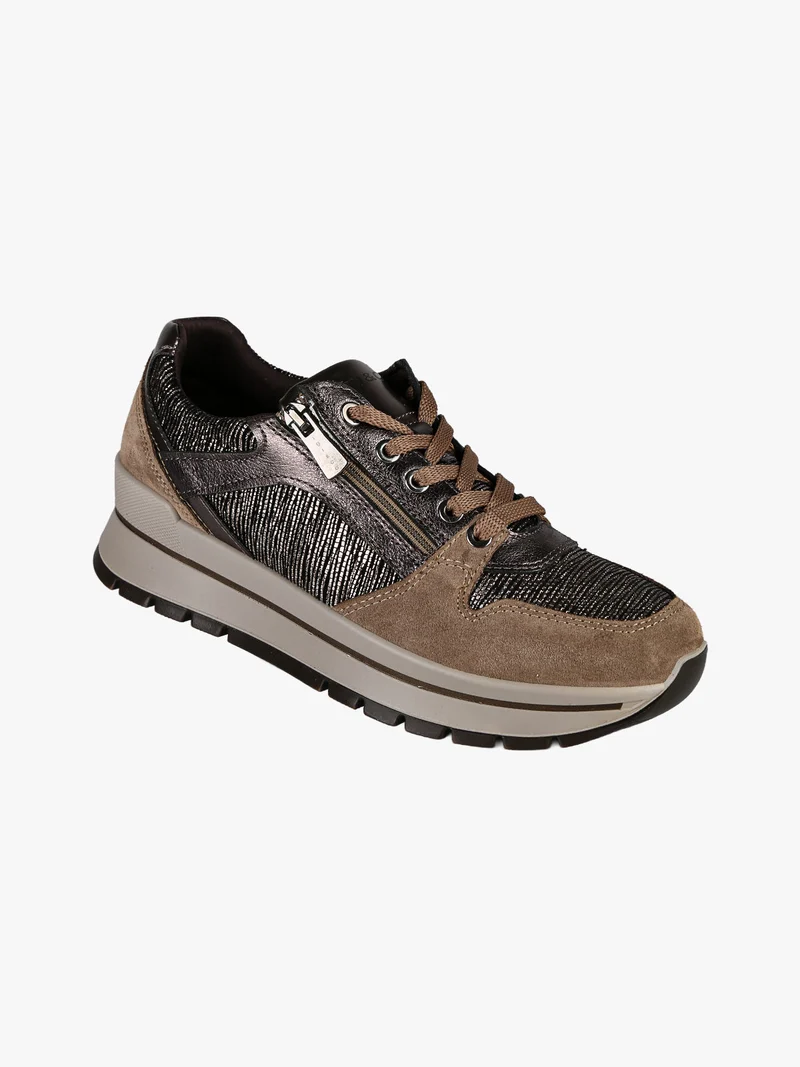 Sneakers donna in pelle con zip e lacci - bronzo