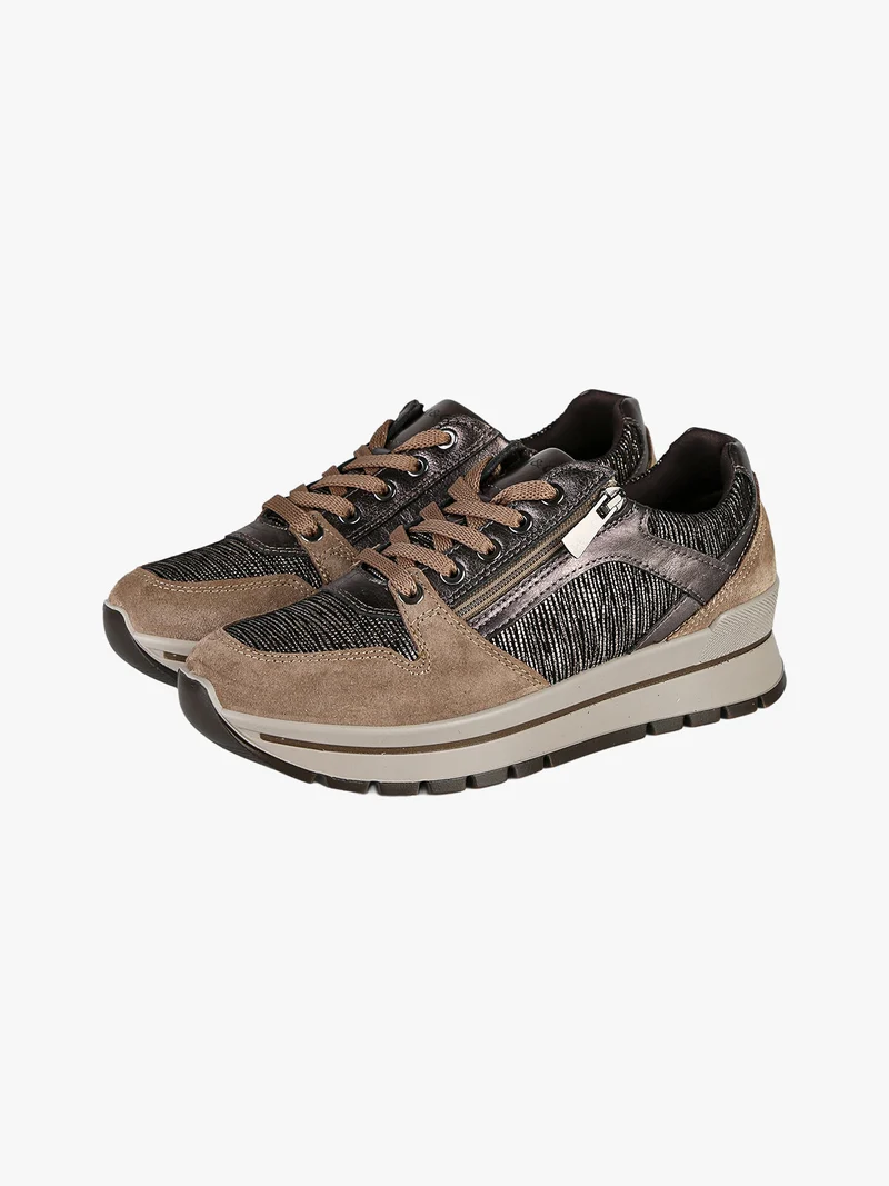 Sneakers donna in pelle con zip e lacci - bronzo