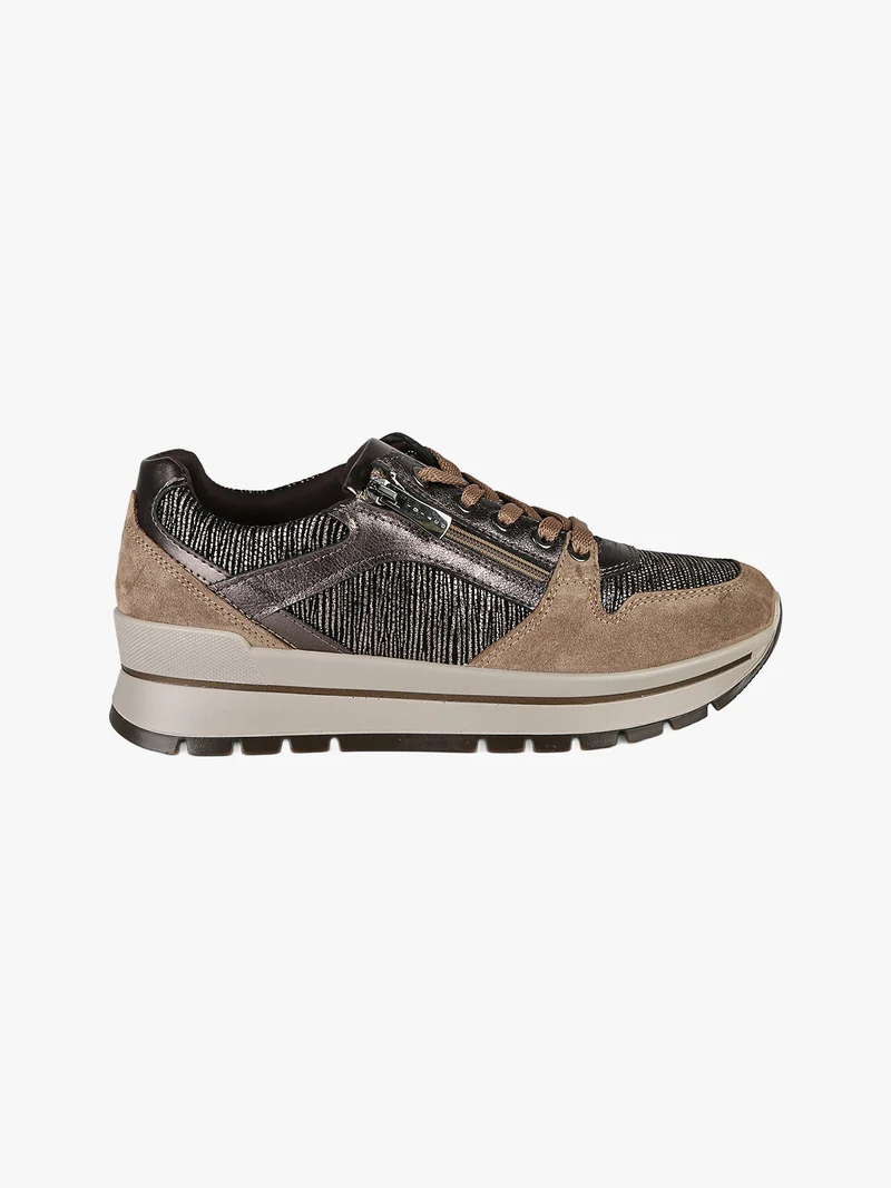 Sneakers donna in pelle con zip e lacci - bronzo