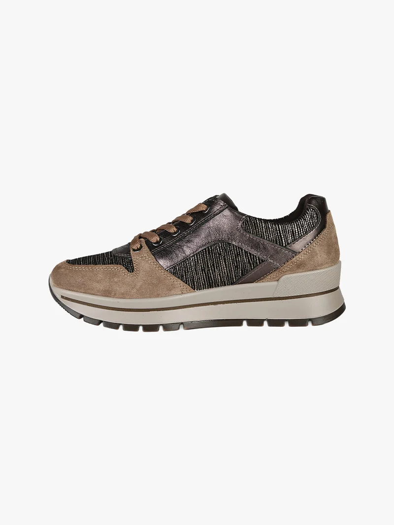 Sneakers donna in pelle con zip e lacci - bronzo