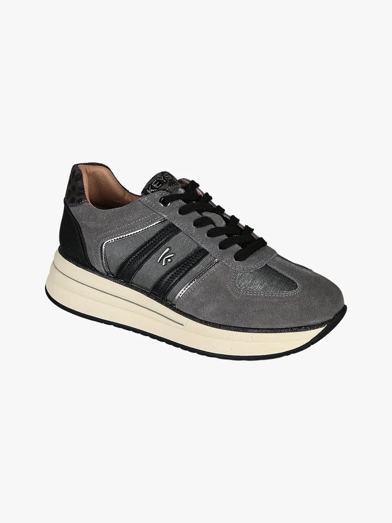 Sneakers donna in pelle scamosciata con platform - grigio