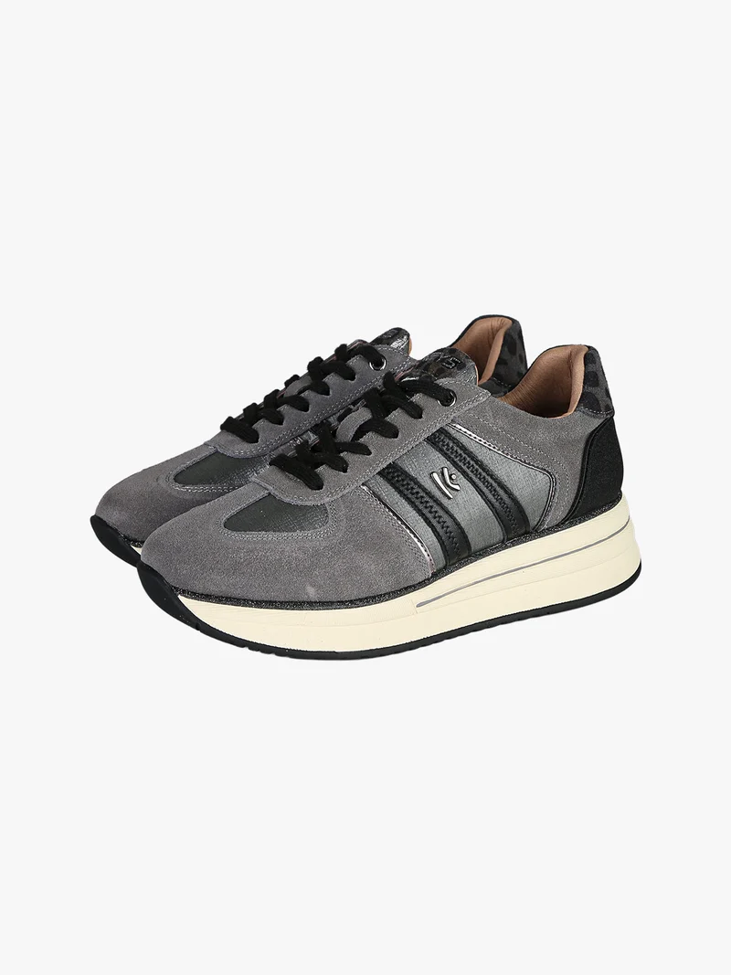 Sneakers donna in pelle scamosciata con platform - grigio