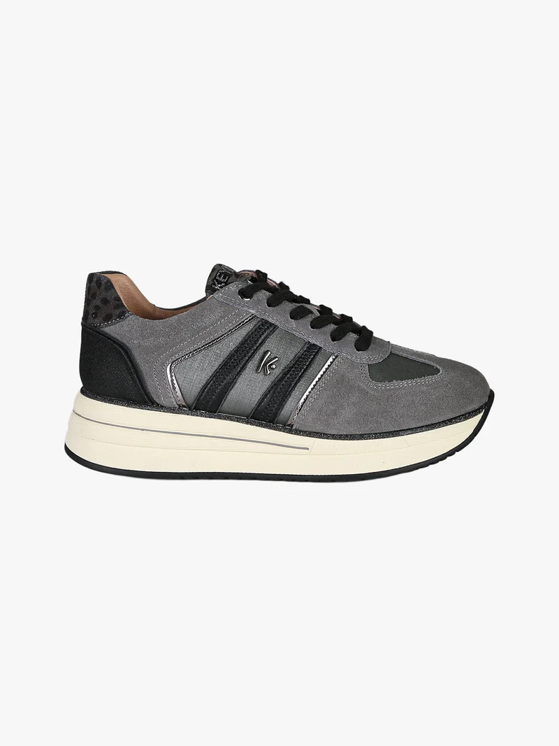 Sneakers donna in pelle scamosciata con platform - grigio