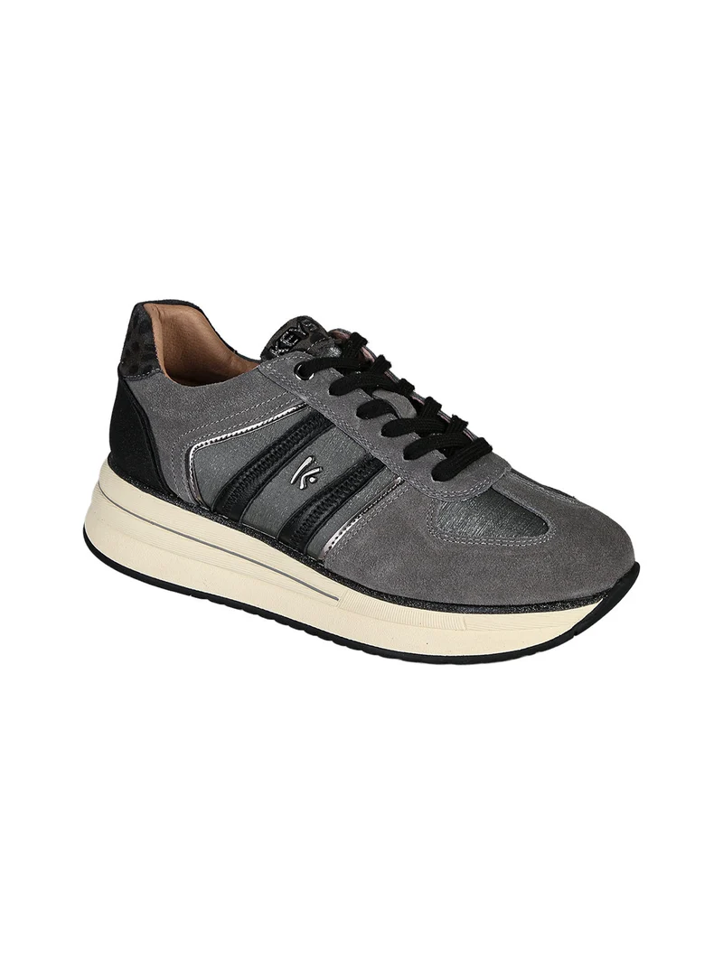 Sneakers donna in pelle scamosciata con platform - grigio