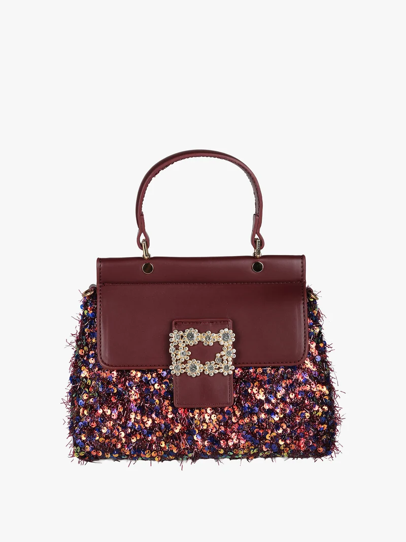 Borsa gioiello con paillettes e strass - bordeaux