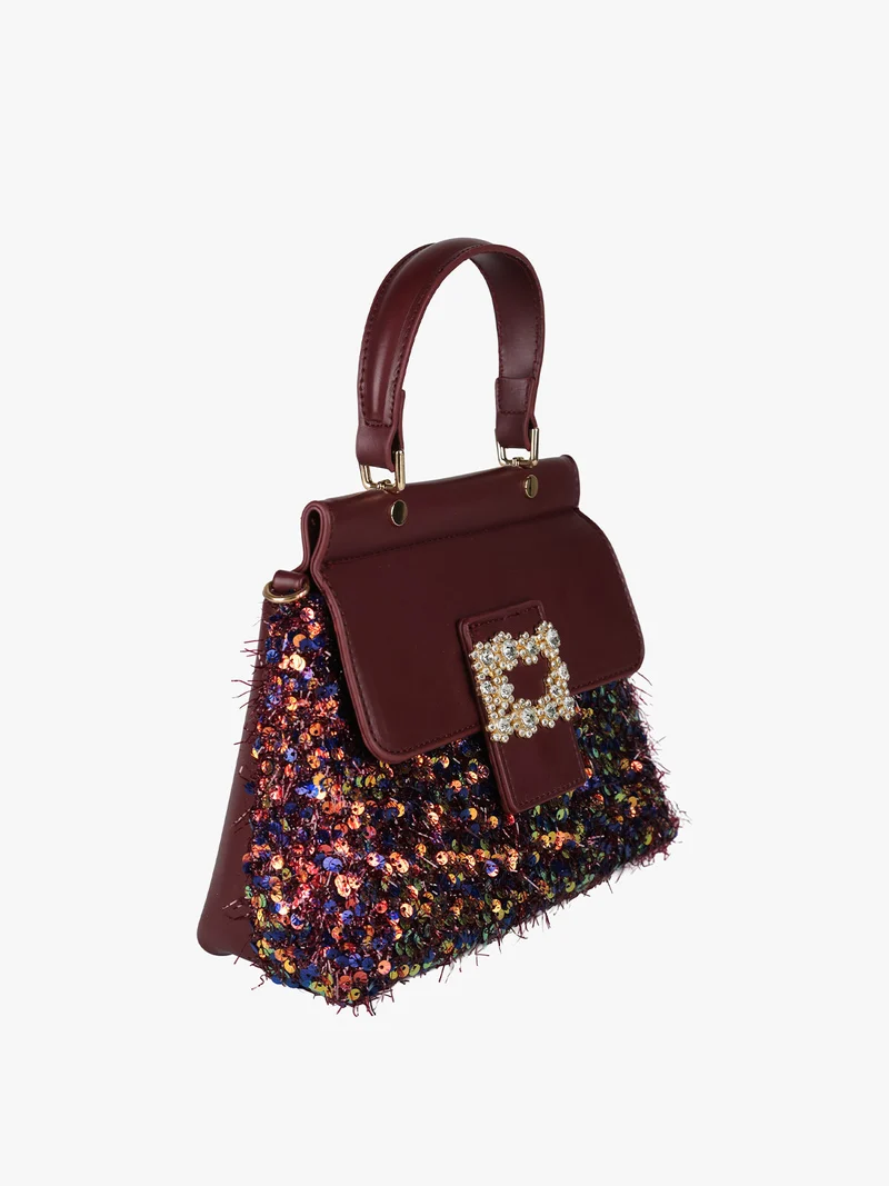Borsa gioiello con paillettes e strass - bordeaux