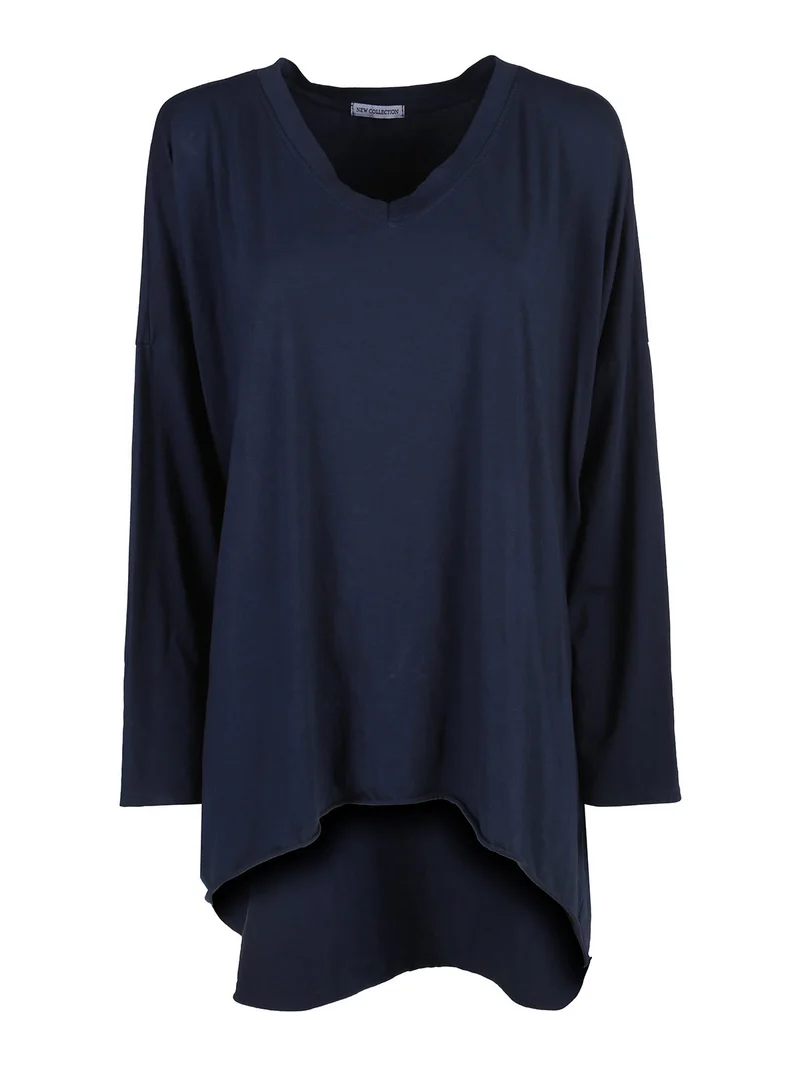Maxi t-shirt donna in cotone a maniche lunghe - blu