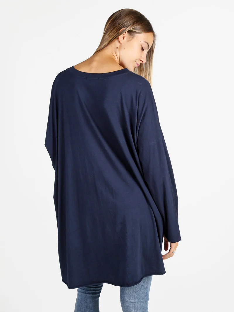 Maxi t-shirt donna in cotone a maniche lunghe - blu