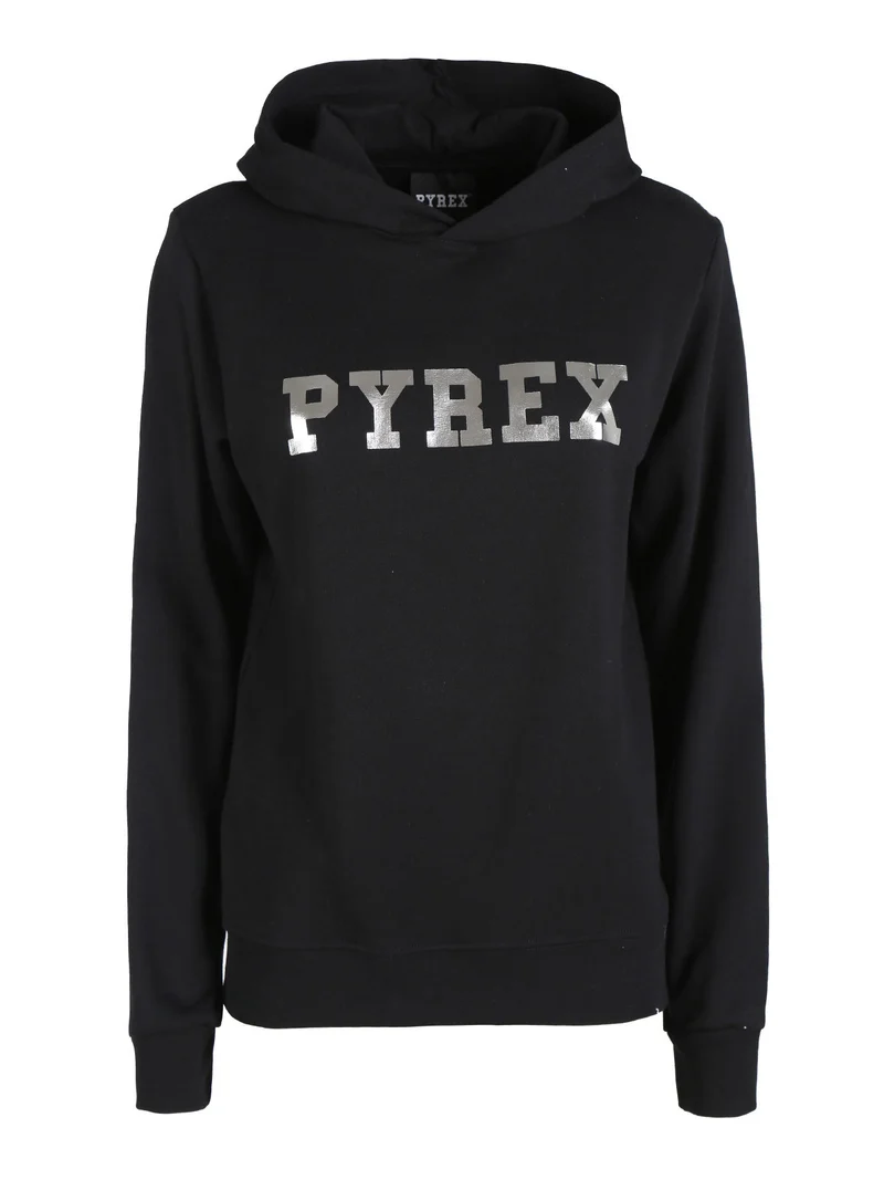 Felpa donna in cotone con cappuccio e stampa logo - nero
