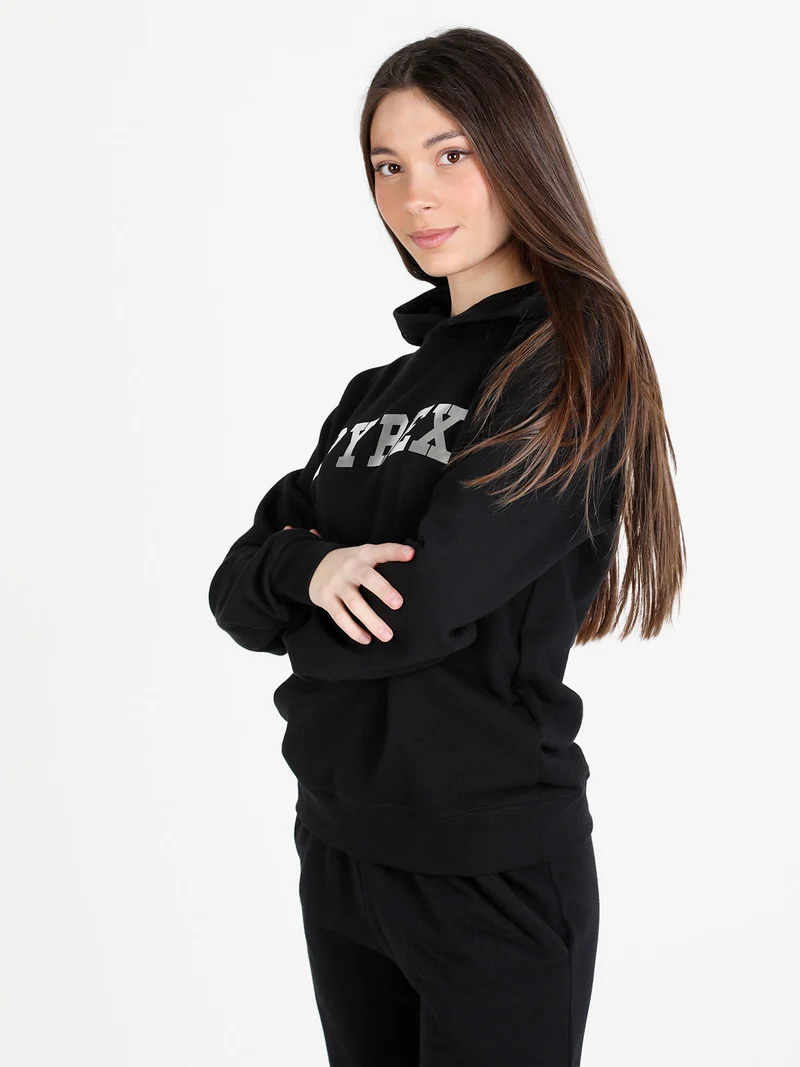 Felpa donna in cotone con cappuccio e stampa logo - nero