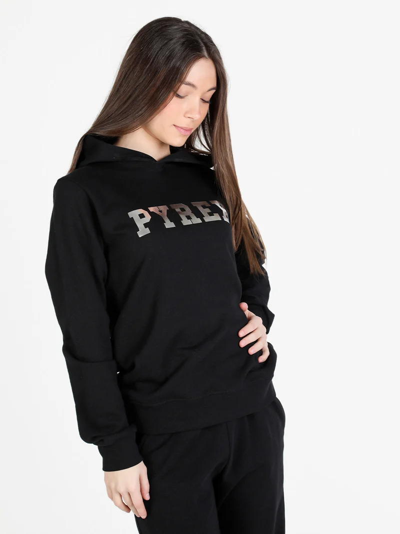 Felpa donna in cotone con cappuccio e stampa logo - nero
