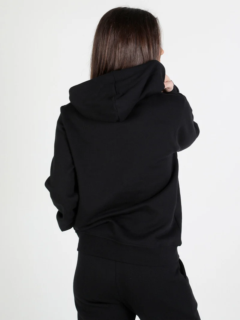 Felpa donna in cotone con cappuccio e stampa logo - nero