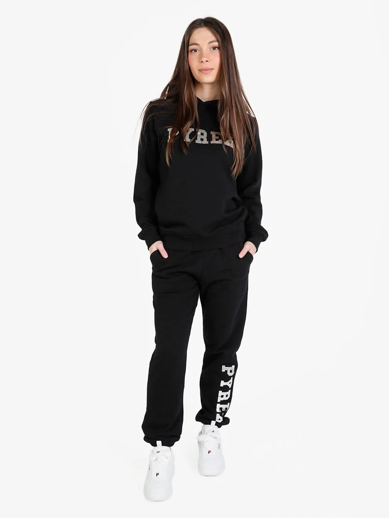 Felpa donna in cotone con cappuccio e stampa logo - nero
