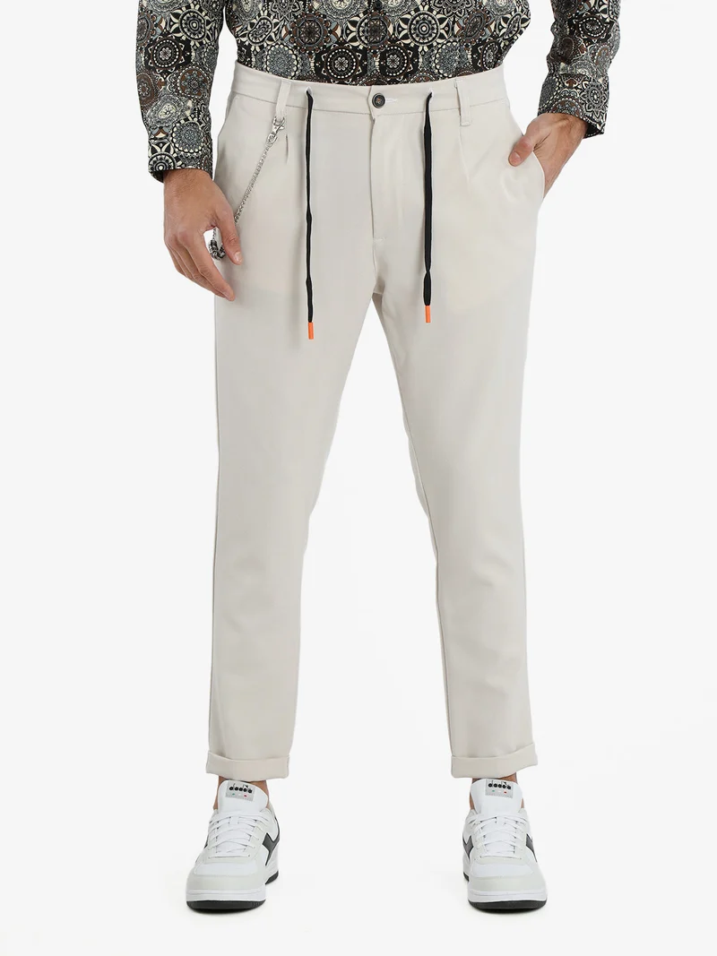 Pantaloni casual da uomo con catena - panna