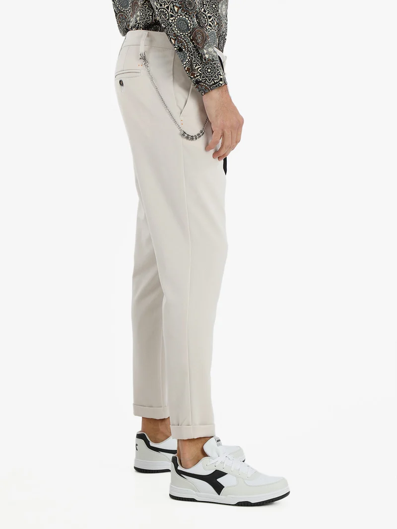 Pantaloni casual da uomo con catena - panna