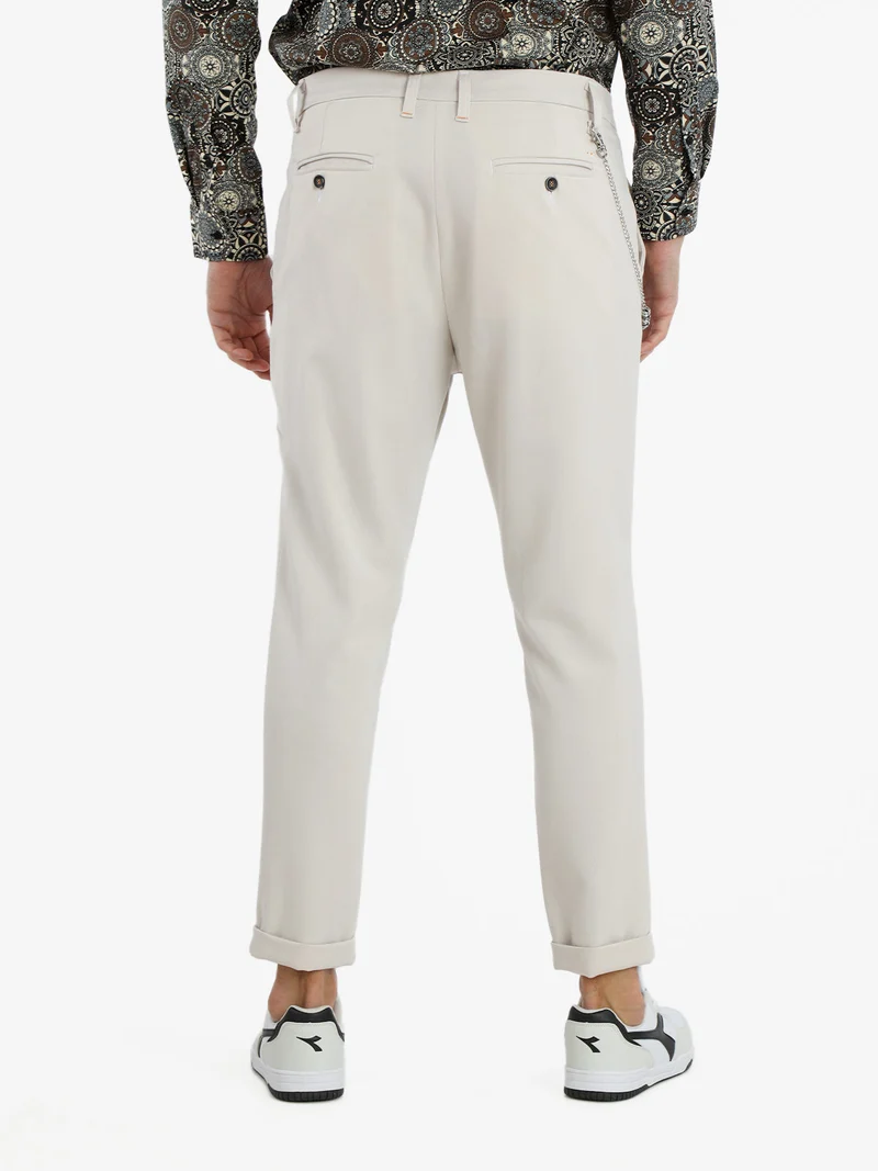 Pantaloni casual da uomo con catena - panna