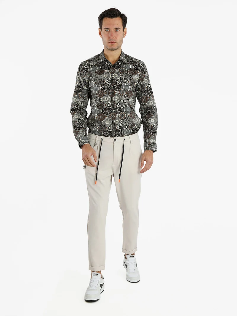 Pantaloni casual da uomo con catena - panna