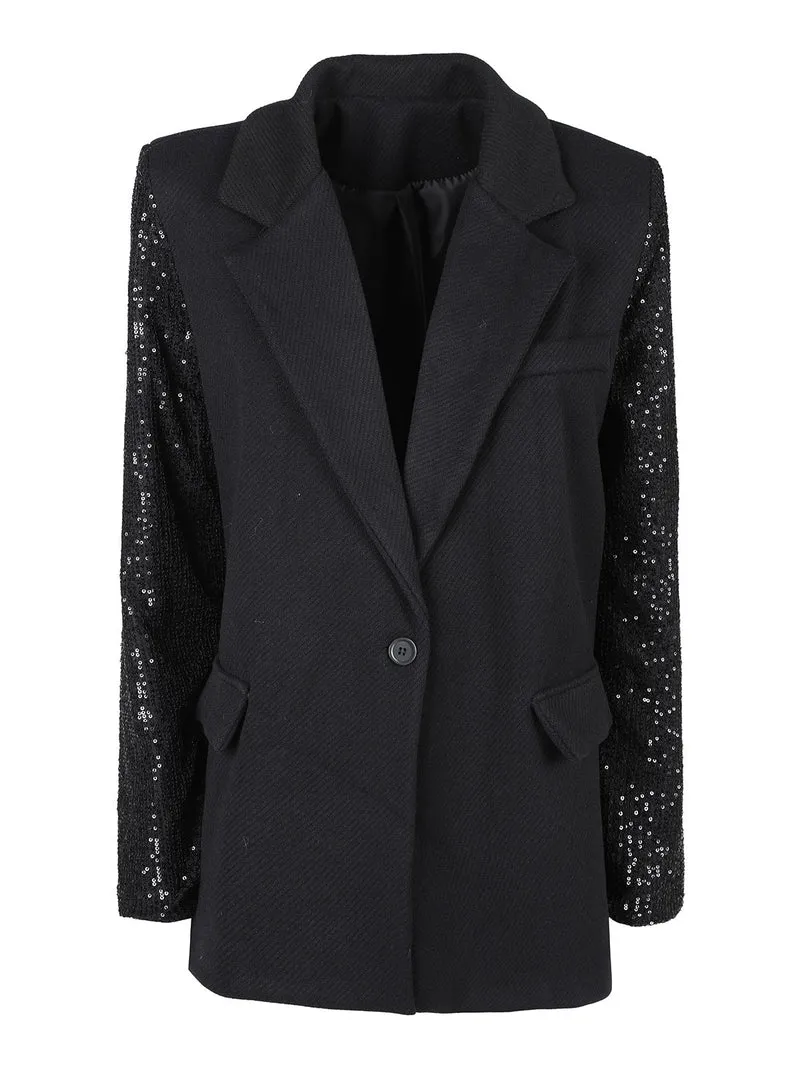 Blazer donna oversize con maniche di paillettes - nero