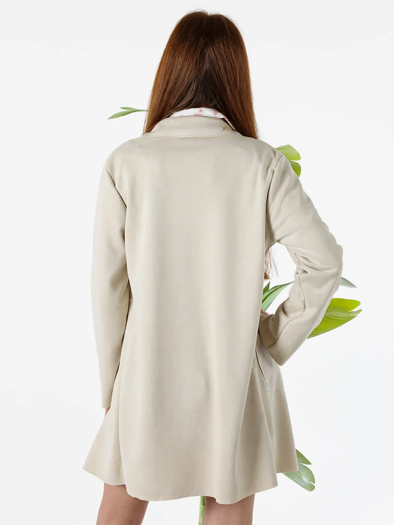 Blazer donna lungo in tessuto scamosciato senza chiusura - beige