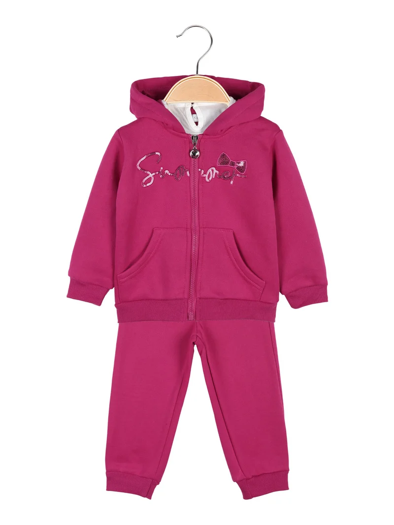 Completo 3 pezzi da neonata con cappuccio e zip - fucsia