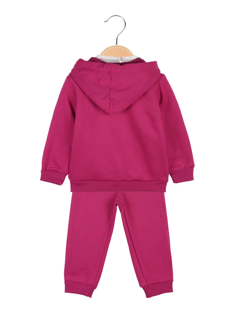 Completo 3 pezzi da neonata con cappuccio e zip - fucsia