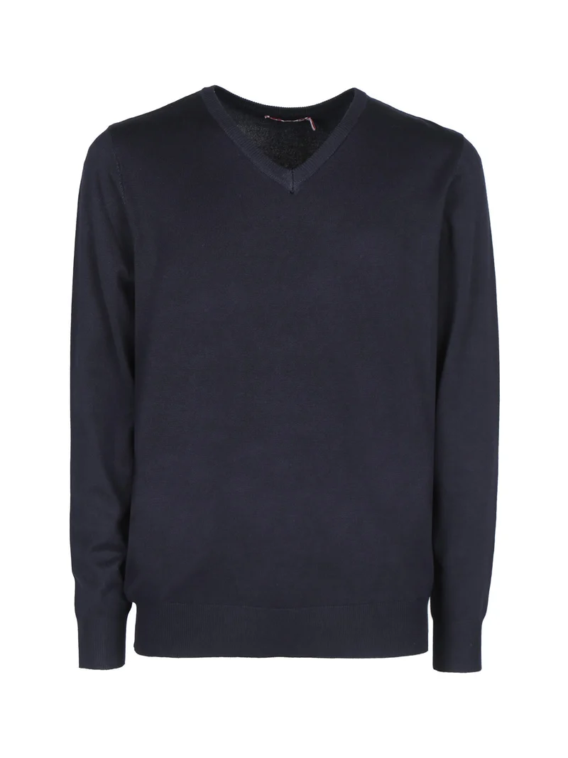 Pullover da uomo in maglia con scollo a V - blu scuro
