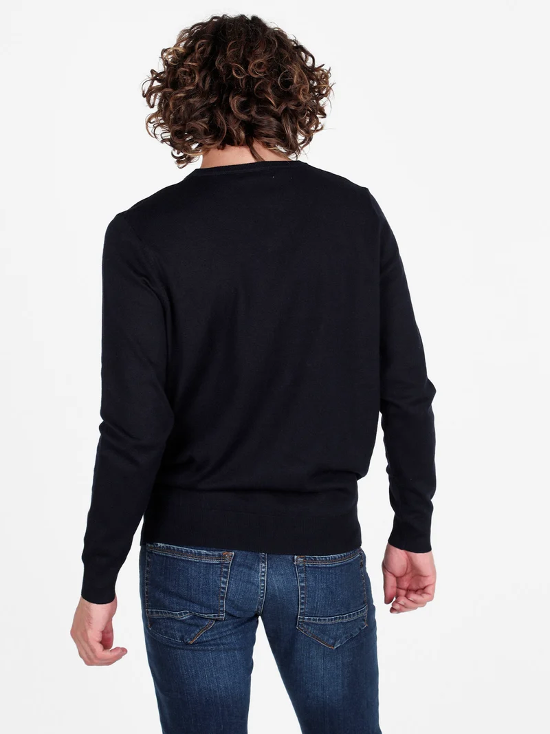 Pullover da uomo in maglia con scollo a V - blu scuro