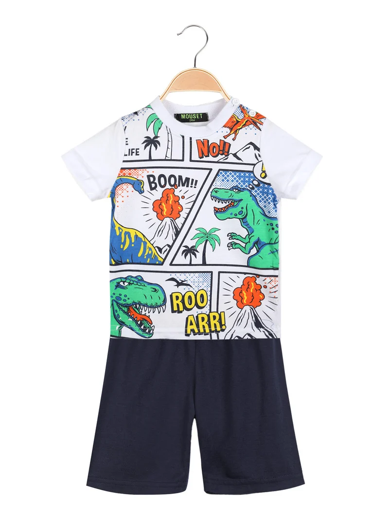 Completo corto 2 pezzi da neonato t-shirt e bermuda - bianco