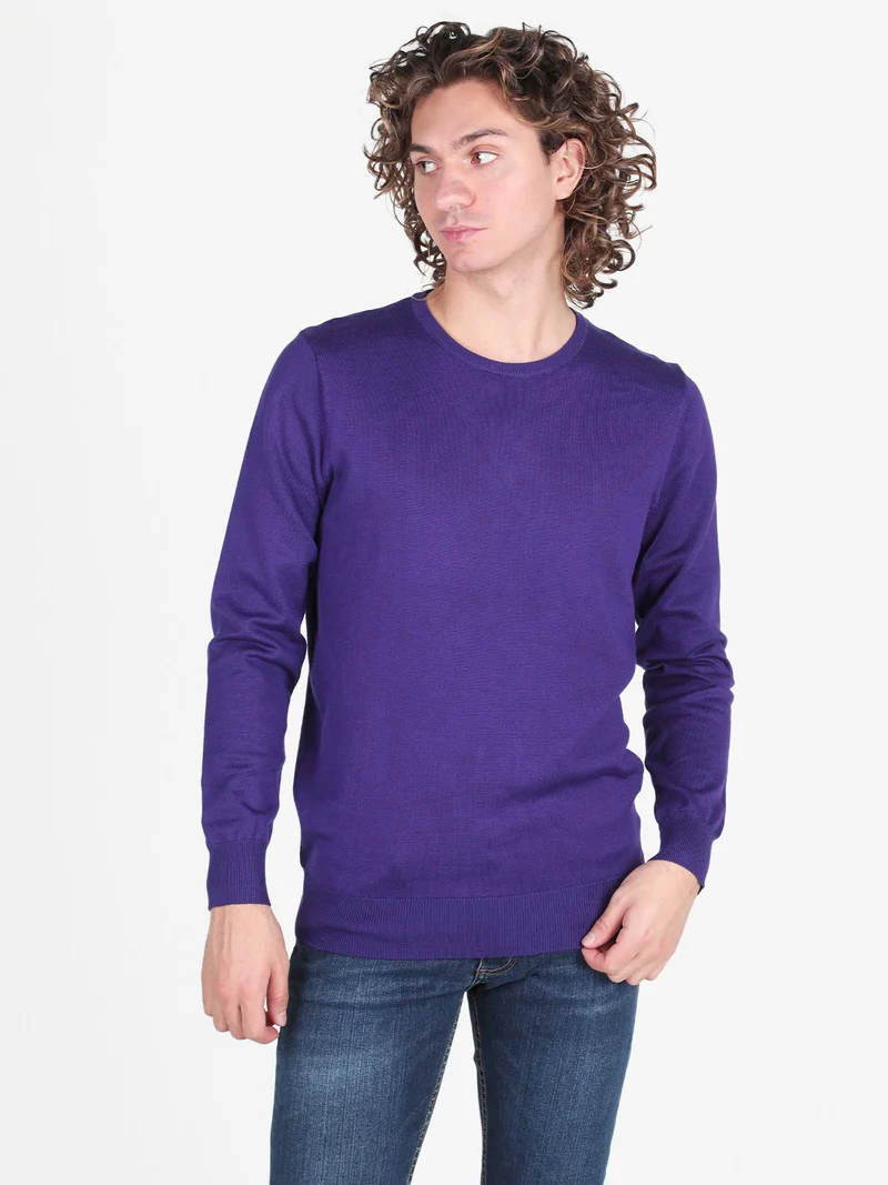 Pullover girocollo da uomo in maglia - viola