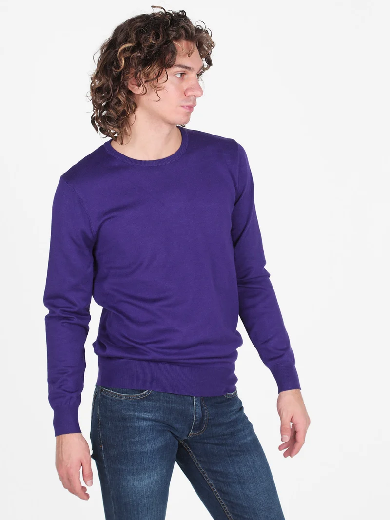 Pullover girocollo da uomo in maglia - viola