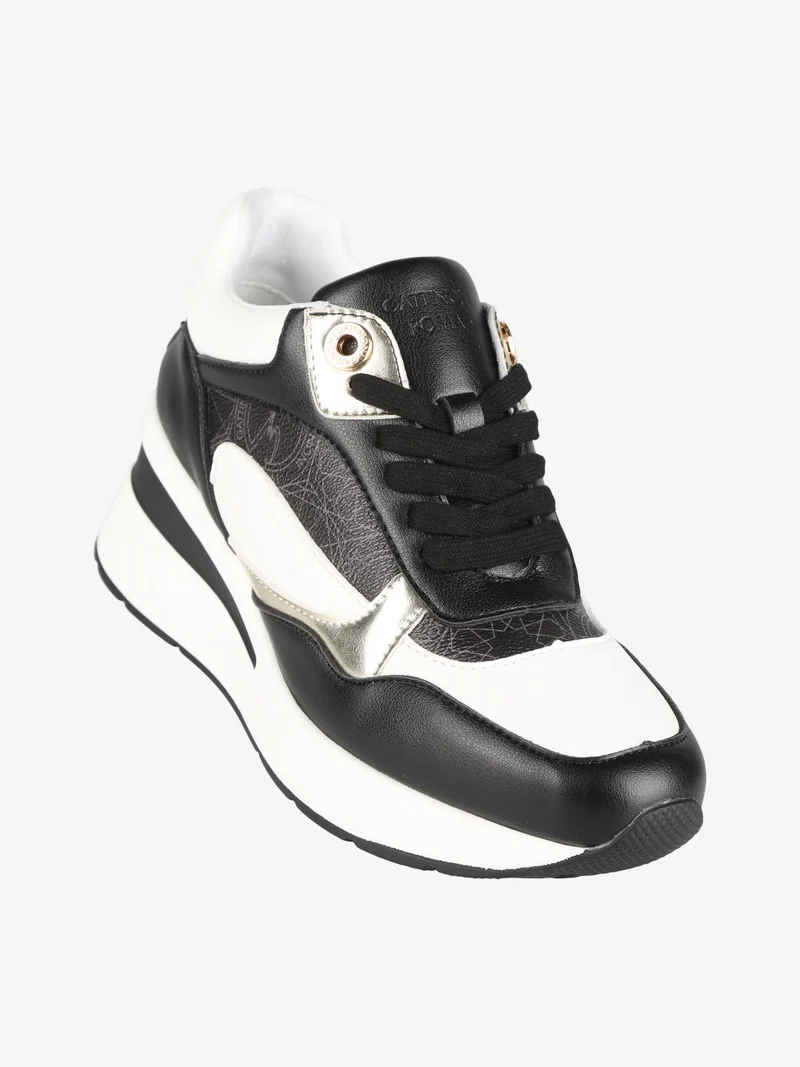 Sneakers donna con zeppa e stampe - nero