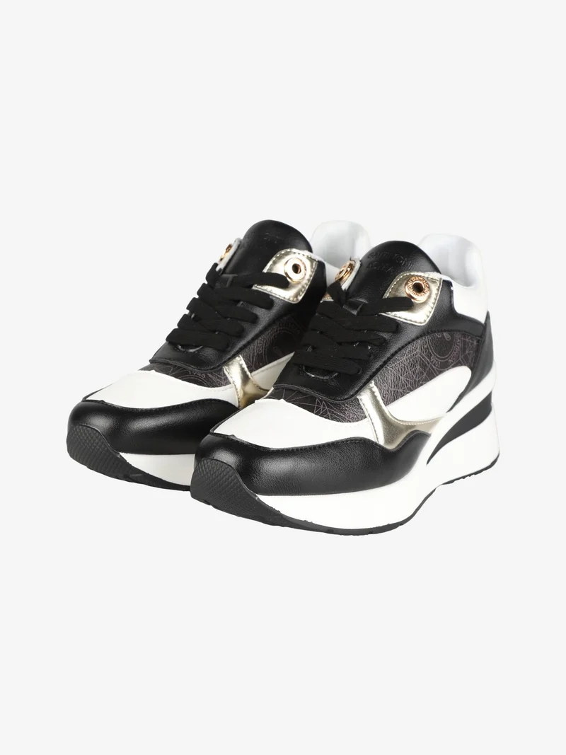 Sneakers donna con zeppa e stampe - nero