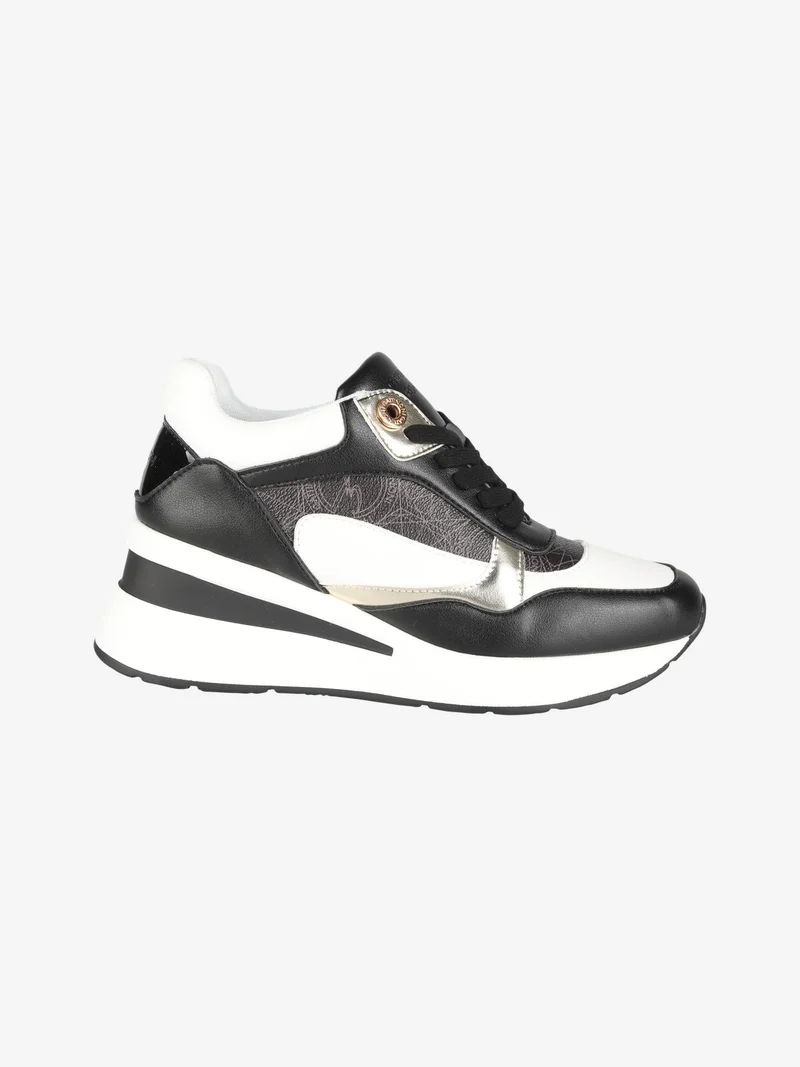 Sneakers donna con zeppa e stampe - nero