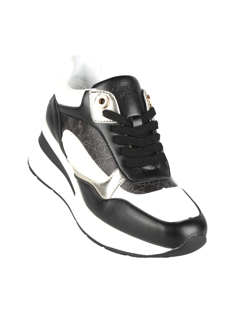 Sneakers donna con zeppa e stampe - nero