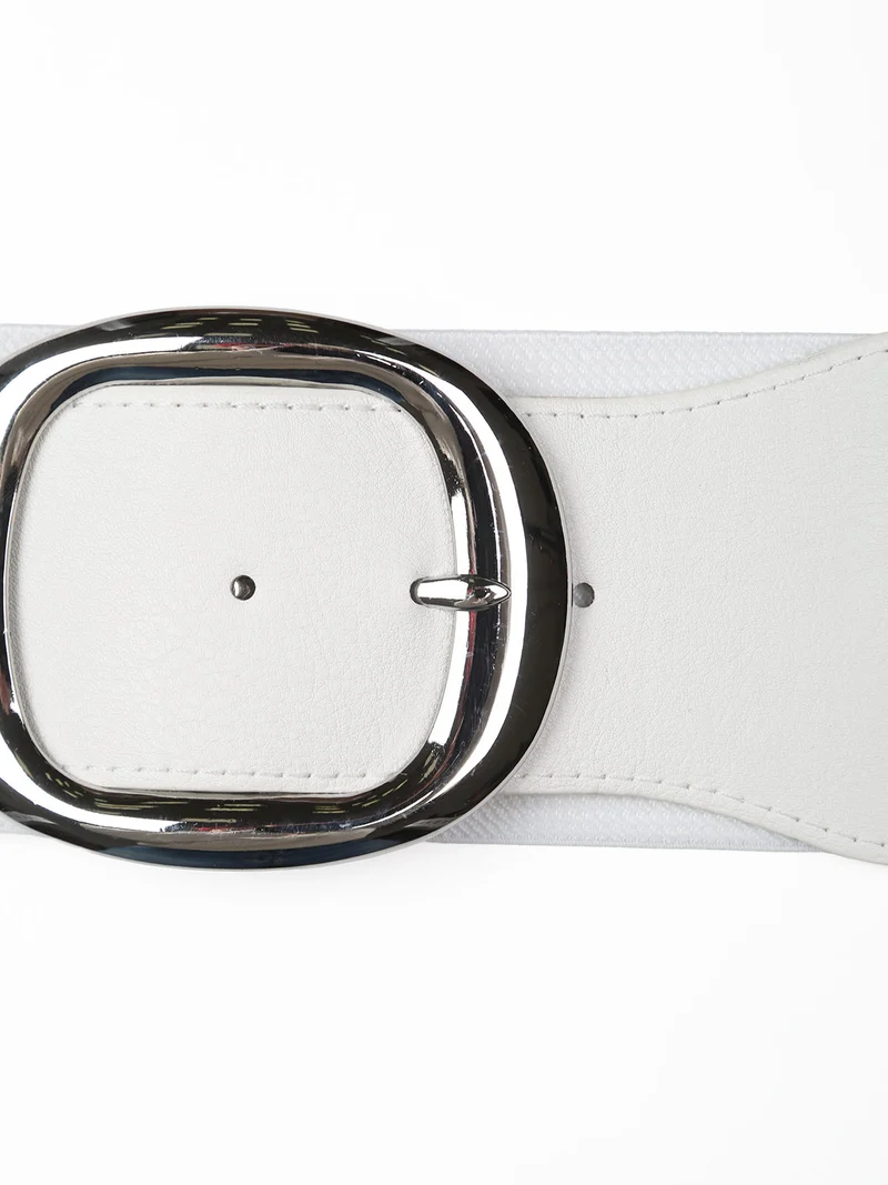 Cintura elasticizzata da donna con fibbia argentata - bianco