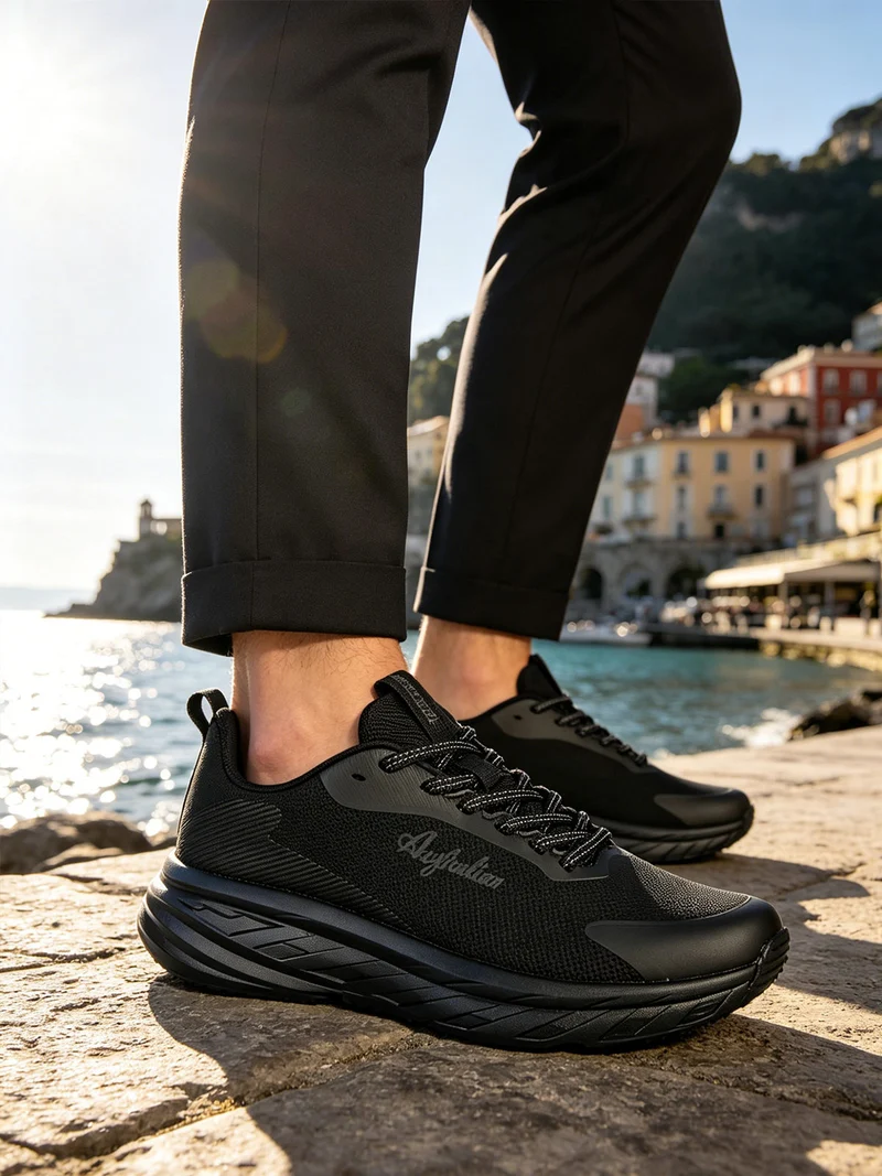 ALPHA Sneakers uomo sportive con suola alta - nero