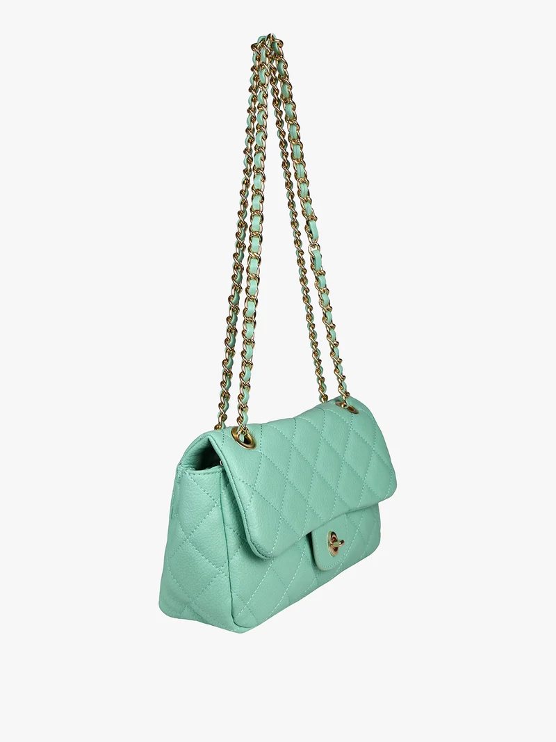 Borsa trapuntata a tracolla con catena - verde chiaro