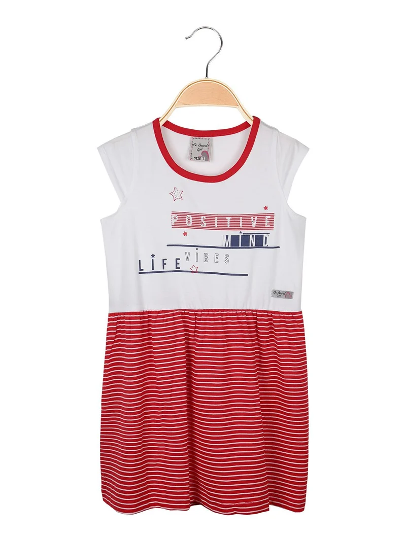 Vestito con scritte e gonna a righe - rosso