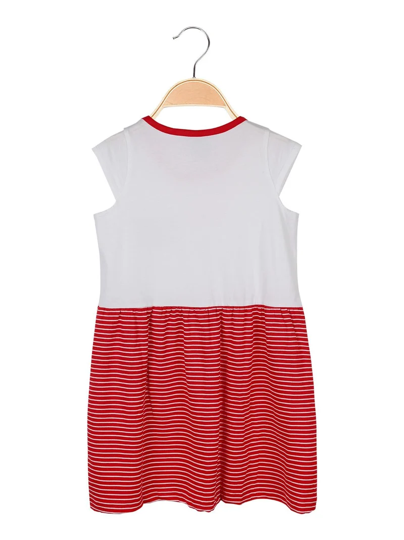 Vestito con scritte e gonna a righe - rosso