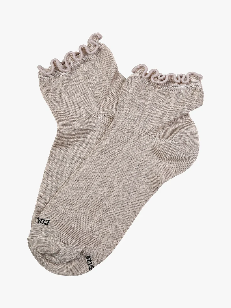 Calze corte da donna in cotone con bordo volant - beige