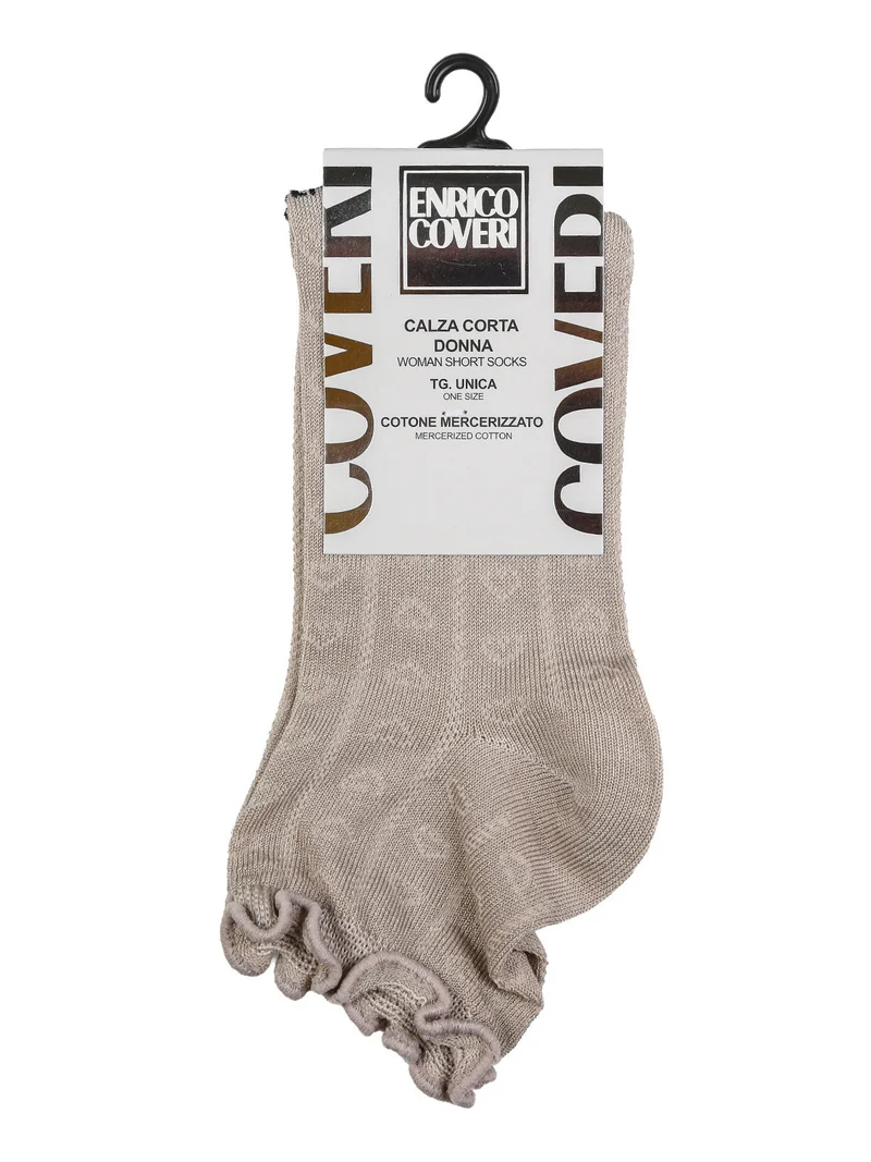 Calze corte da donna in cotone con bordo volant - beige