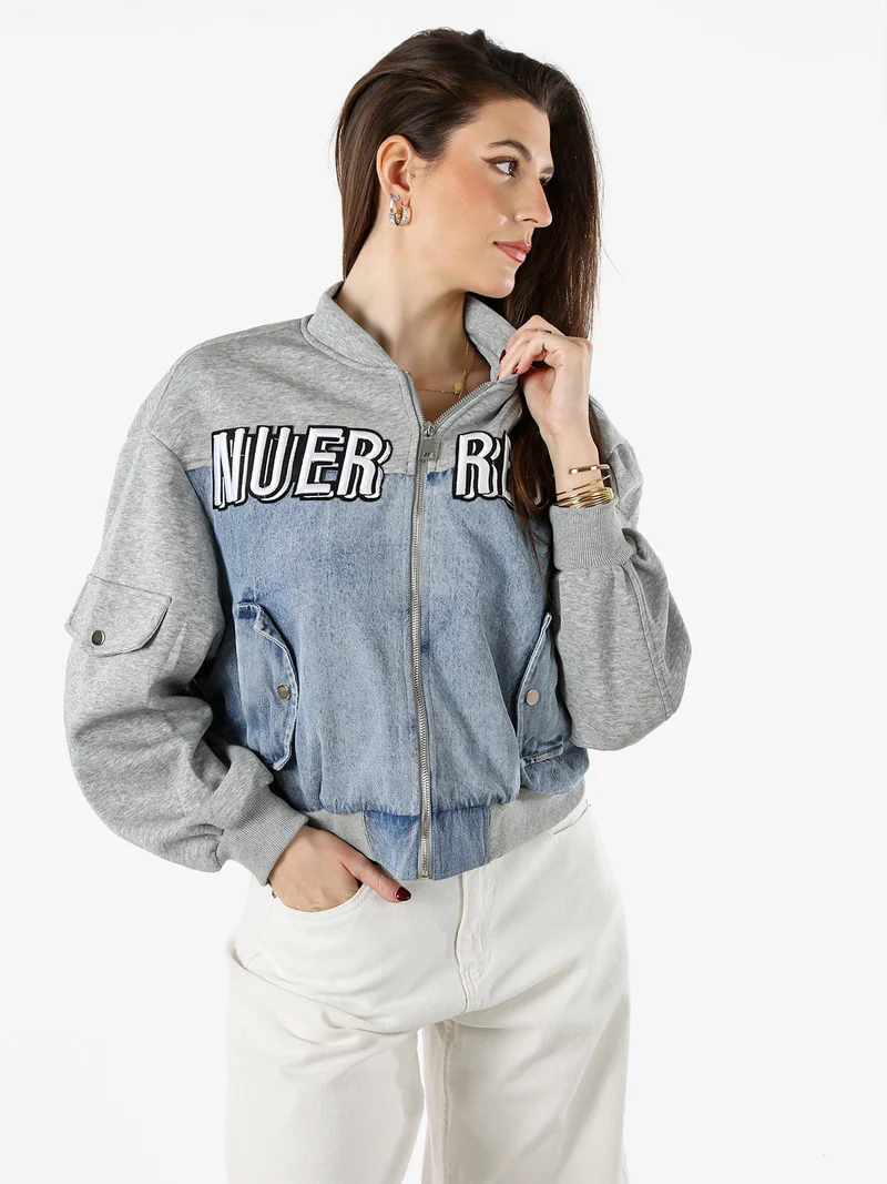 Giacca in jeans da donna con dettagli in felpa - jeans