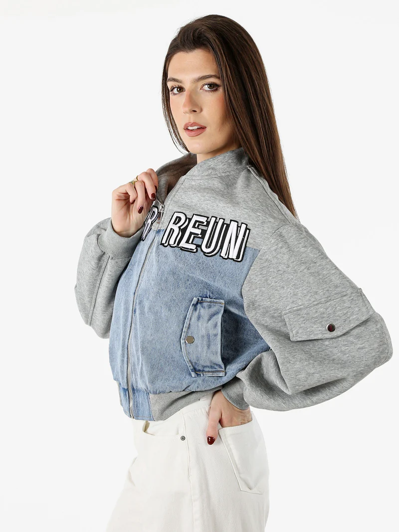 Giacca in jeans da donna con dettagli in felpa - jeans