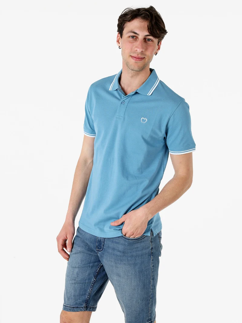 Polo da uomo in cotone a maniche corte - azzurro
