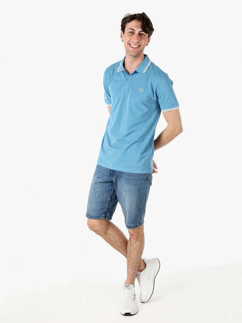 Polo da uomo in cotone a maniche corte - azzurro