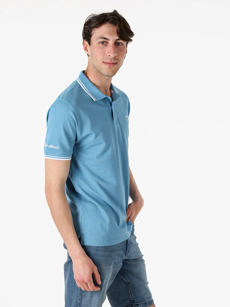 Polo da uomo in cotone a maniche corte - azzurro